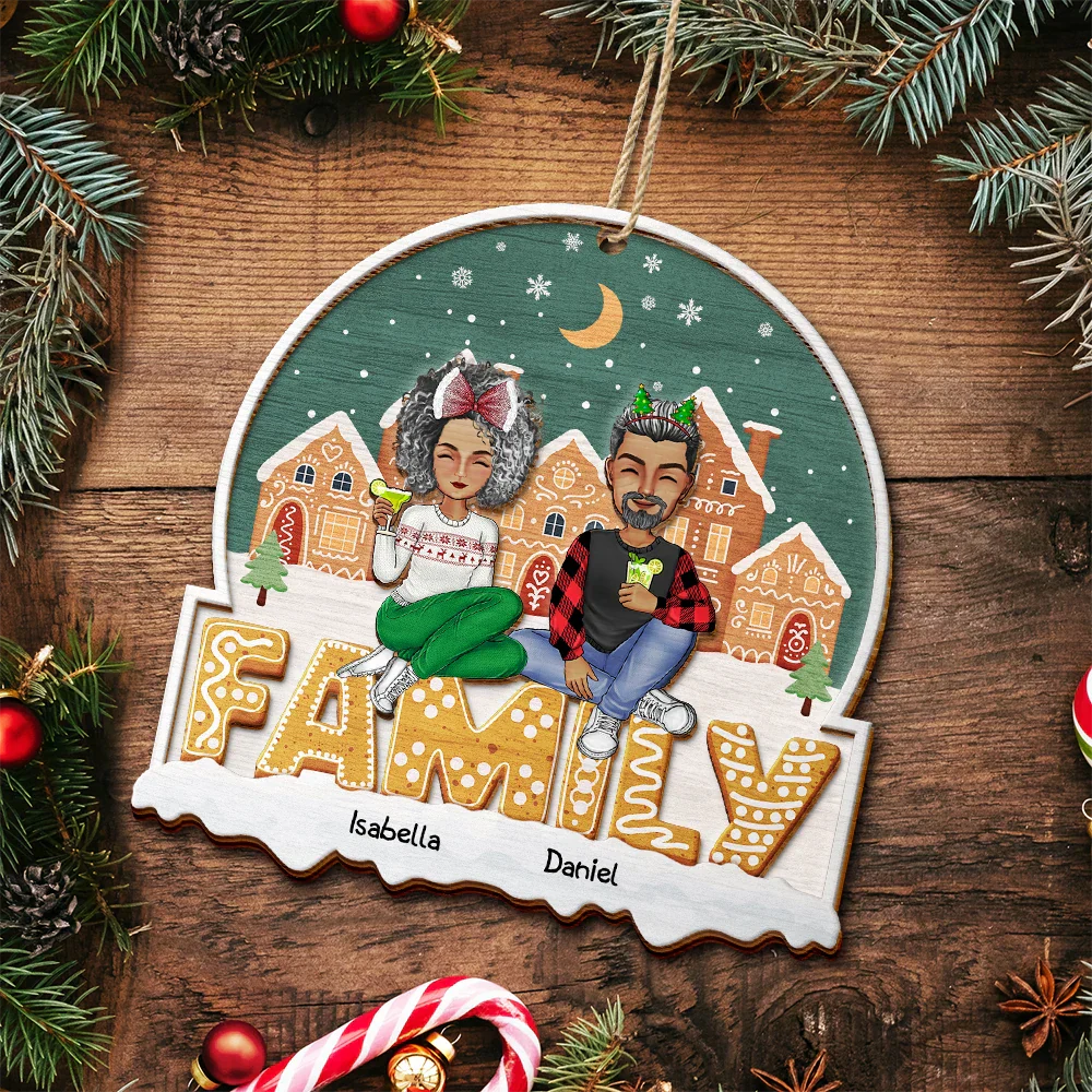 Cartoon Family And Pet Gingerbread Cookies - Personalized 2-Layered Wooden Ornament - Image 5