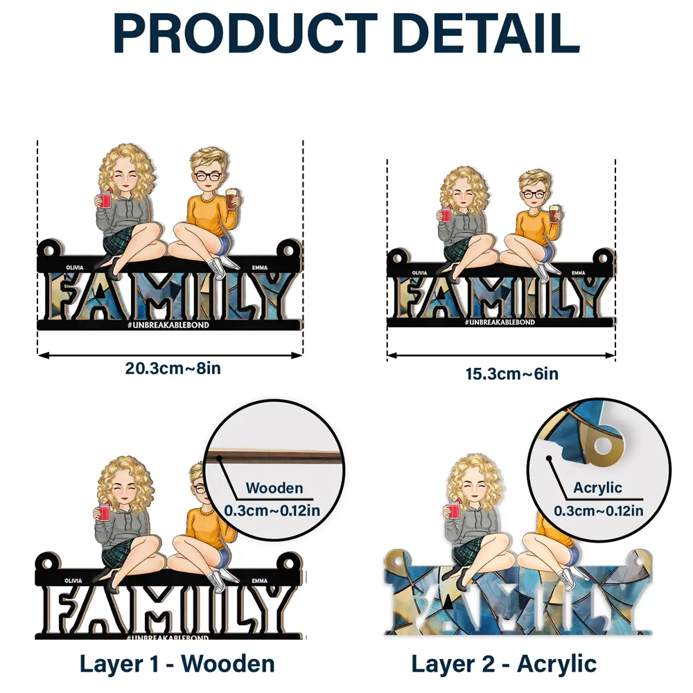 Cartoon Family Forever Unbreakable Bond - Personalized Window Hanging Suncatcher Ornament - Image 5