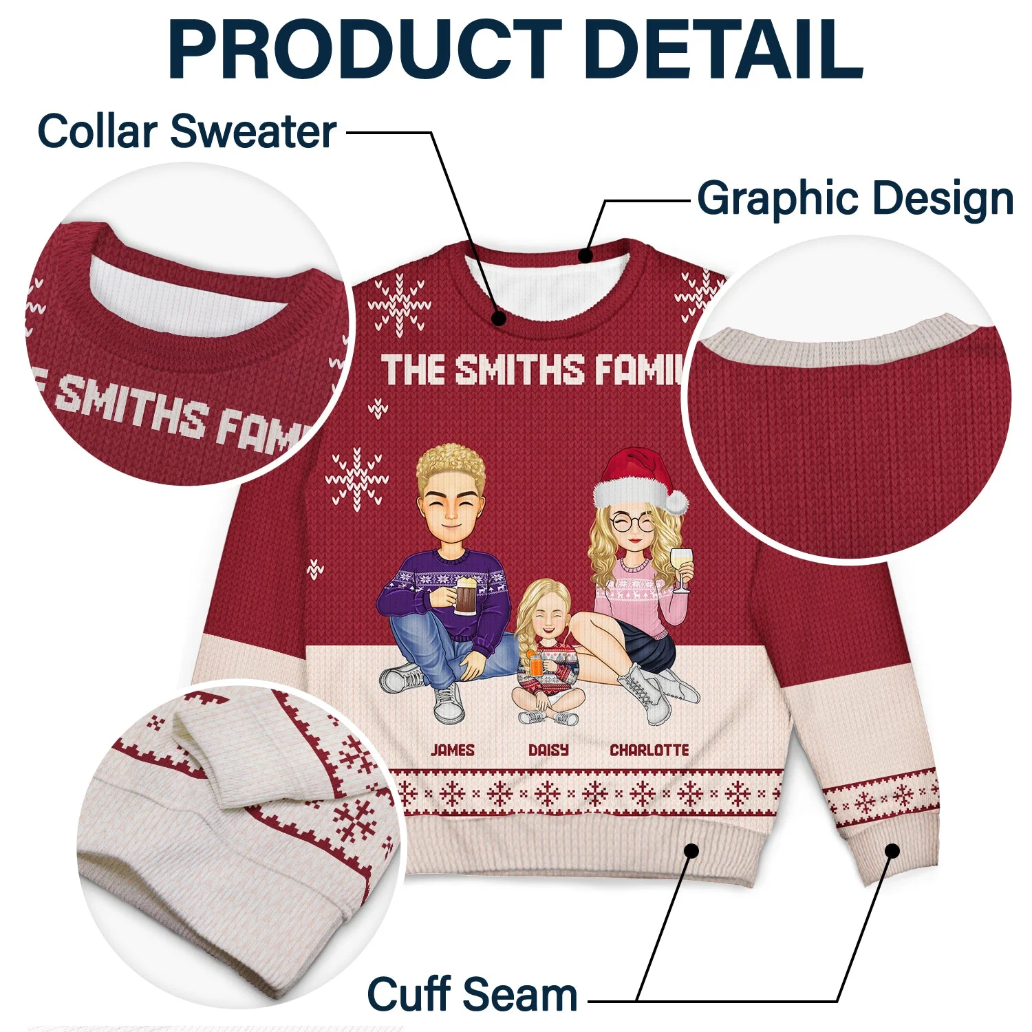 Cartoon Family Sitting - Christmas, Gift For Family - Personalized Unisex Ugly Sweater - Image 6
