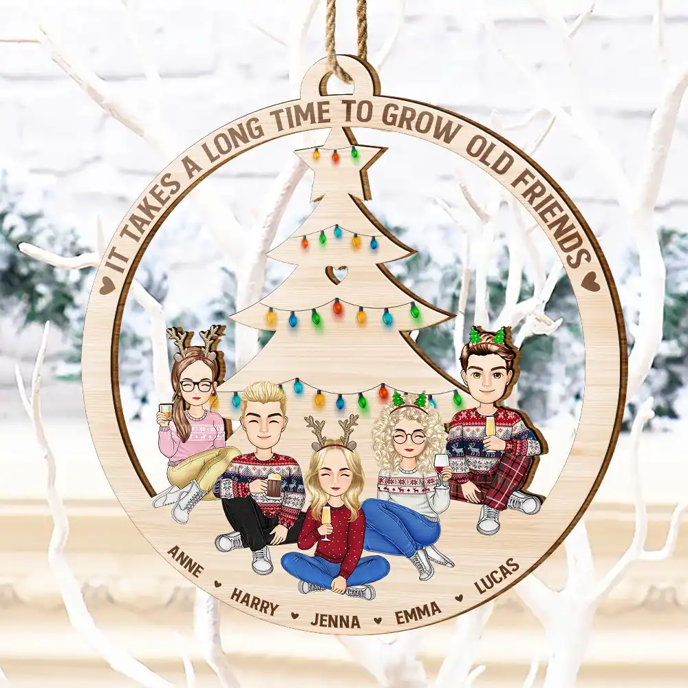 Cartoon Grow Old Friends - Personalized Wooden Cutout Ornament - Image 4