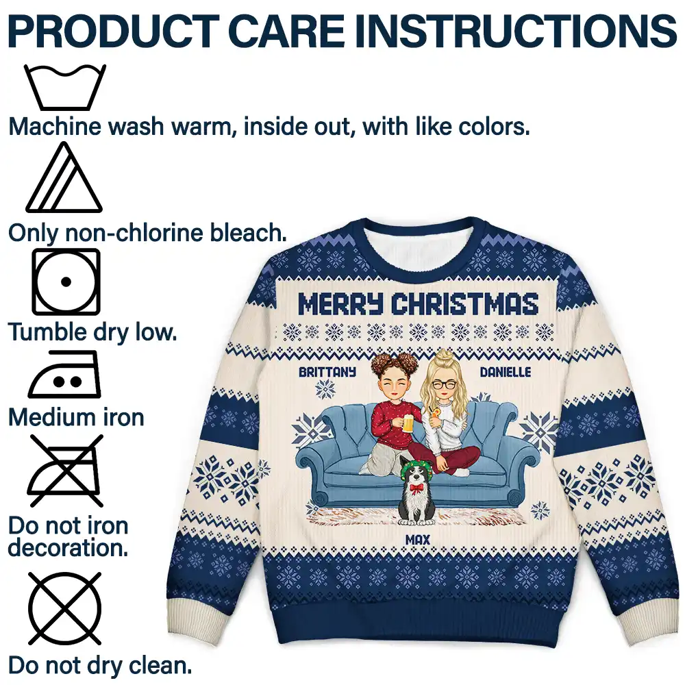 Cartoon Same Gender Couple With Kids And Pets - Personalized Unisex Ugly Sweater - Image 7
