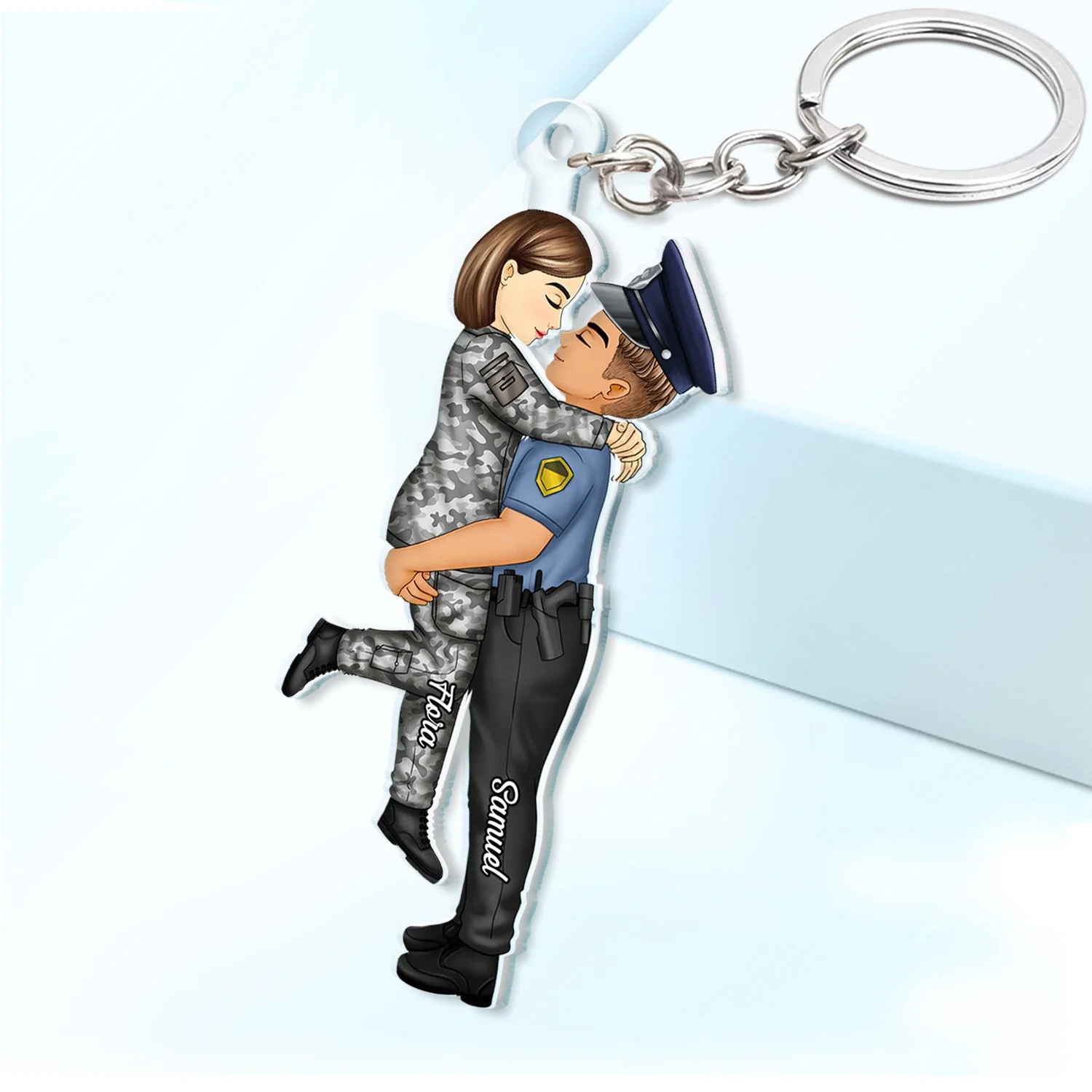 Cartoon Side View Couple Kissing Job - Loving, Anniversary Gift For Spouse, Husband, Wife - Personalized Cutout Acrylic Keychain - Image 2