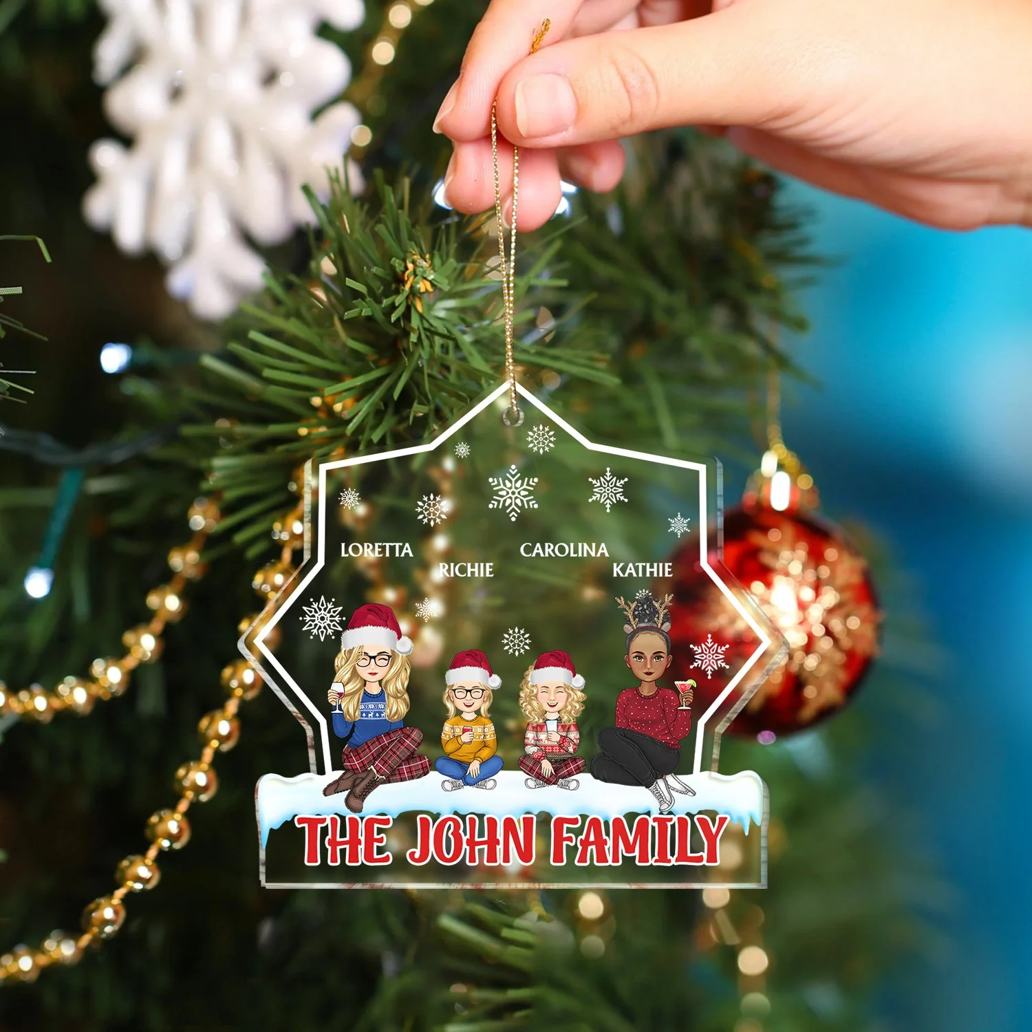 Cartoon Style - Christmas Gift For Family, Friends - Personalized Custom Shaped Acrylic Ornament - Image 4