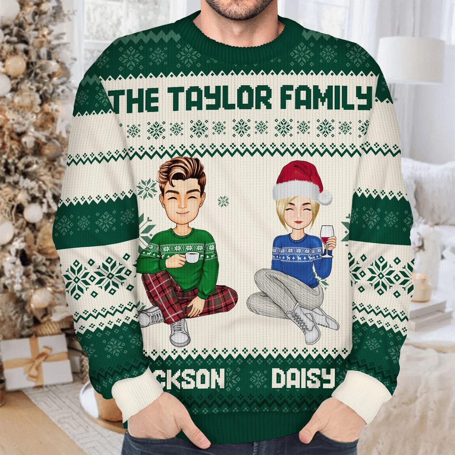 Cartoon Style - Christmas Gift For Family, Friends - Personalized Unisex Ugly Sweater - Image 4