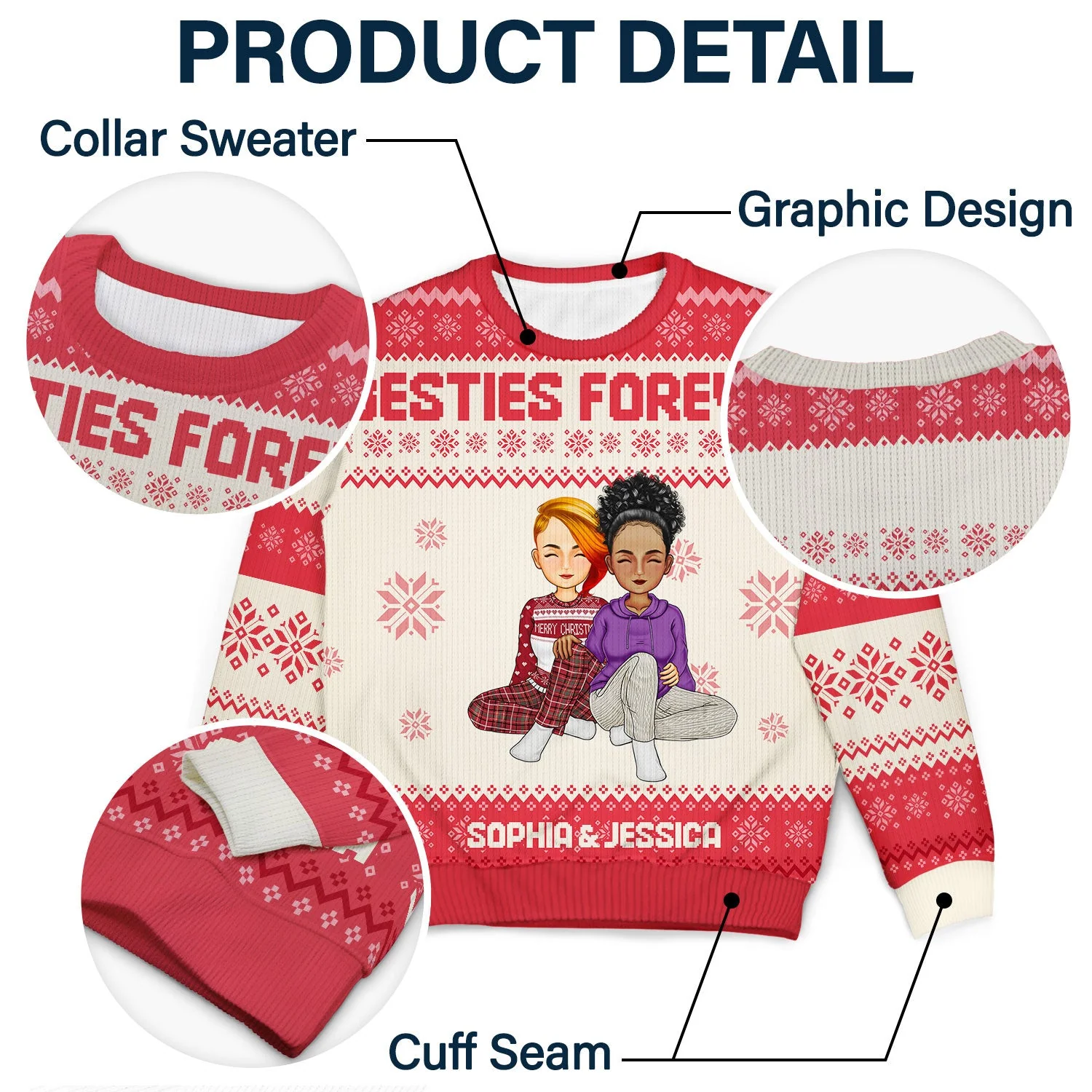 Cartoon Style Couple - Christmas Gift For Spouse, Husband, Wife - Personalized Unisex Ugly Sweater - Image 6