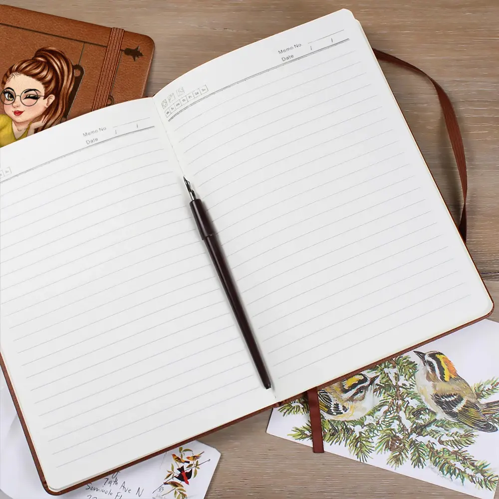 Cartoon Woman Recipe CookBook - Personalized Leather Journal - Image 2