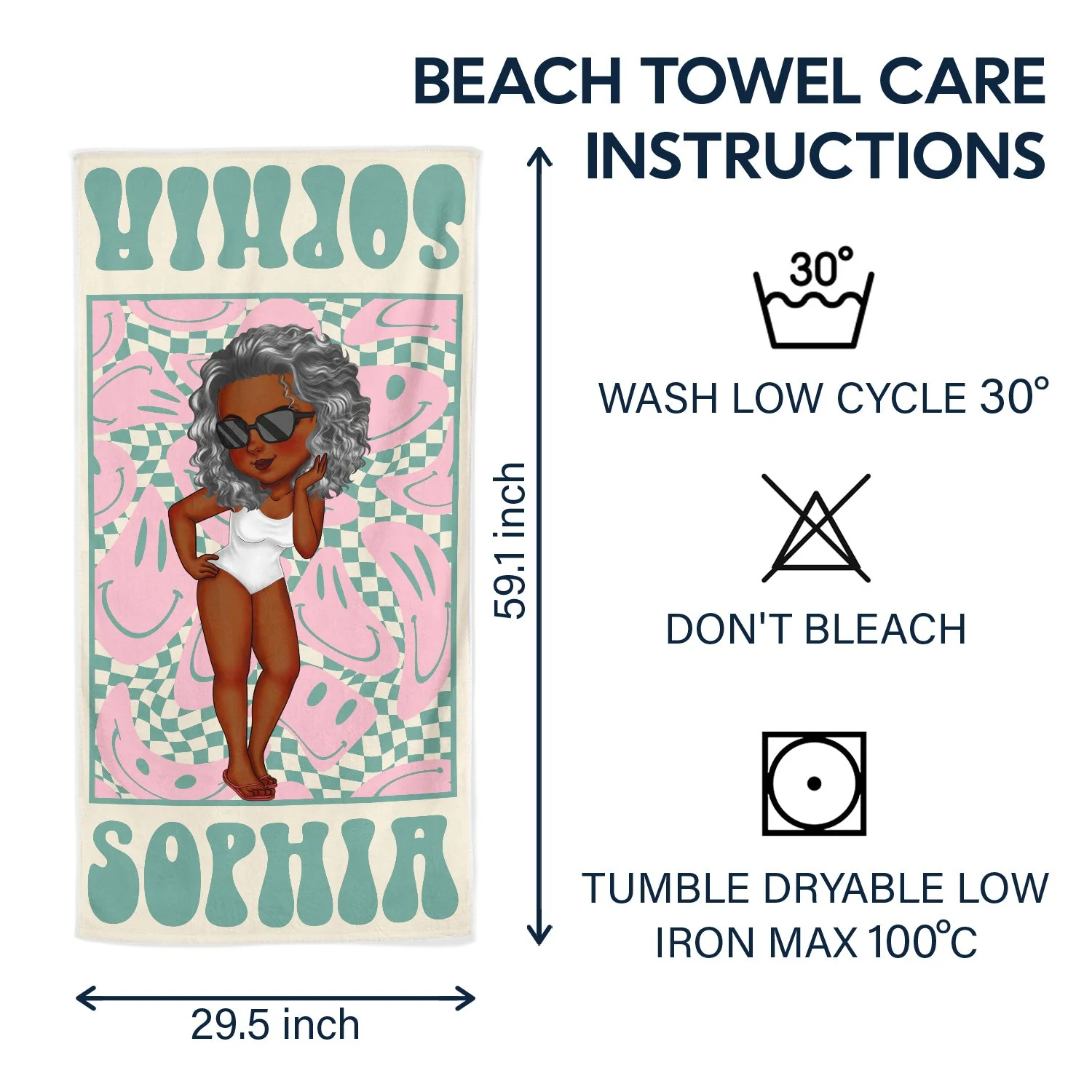 Cartoon Woman Retro Traveling Beach Poolside Swimming Picnic - Birthday, Vacation Gift For Her, Besties, Family - Personalized Beach Towel - Image 6