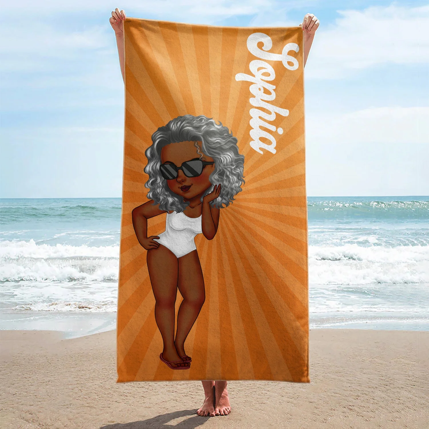 Cartoon Woman Traveling Beach Poolside Swimming Picnic - Birthday, Vacation Gift For Her, Besties, Family - Personalized Beach Towel - Image 2