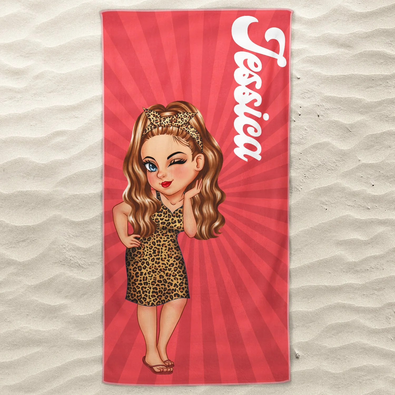 Cartoon Woman Traveling Beach Poolside Swimming Picnic - Birthday, Vacation Gift For Her, Besties, Family - Personalized Beach Towel - Image 3