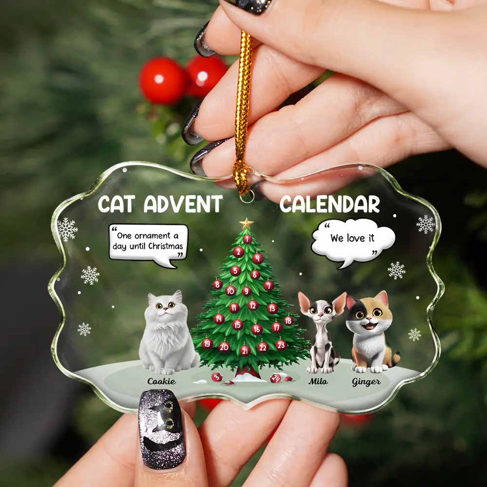 Cat Advent Calendar - Personalized Medallion Glass Ornament - Image 2