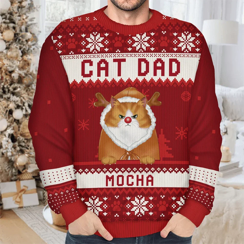 Cat Dad Cat Mom Christmas - Personalized Unisex Ugly Sweater - Image 4