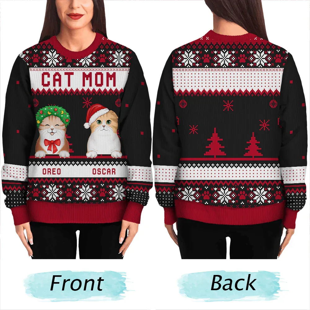 Cat Dad Cat Mom Christmas - Personalized Unisex Ugly Sweater - Image 5