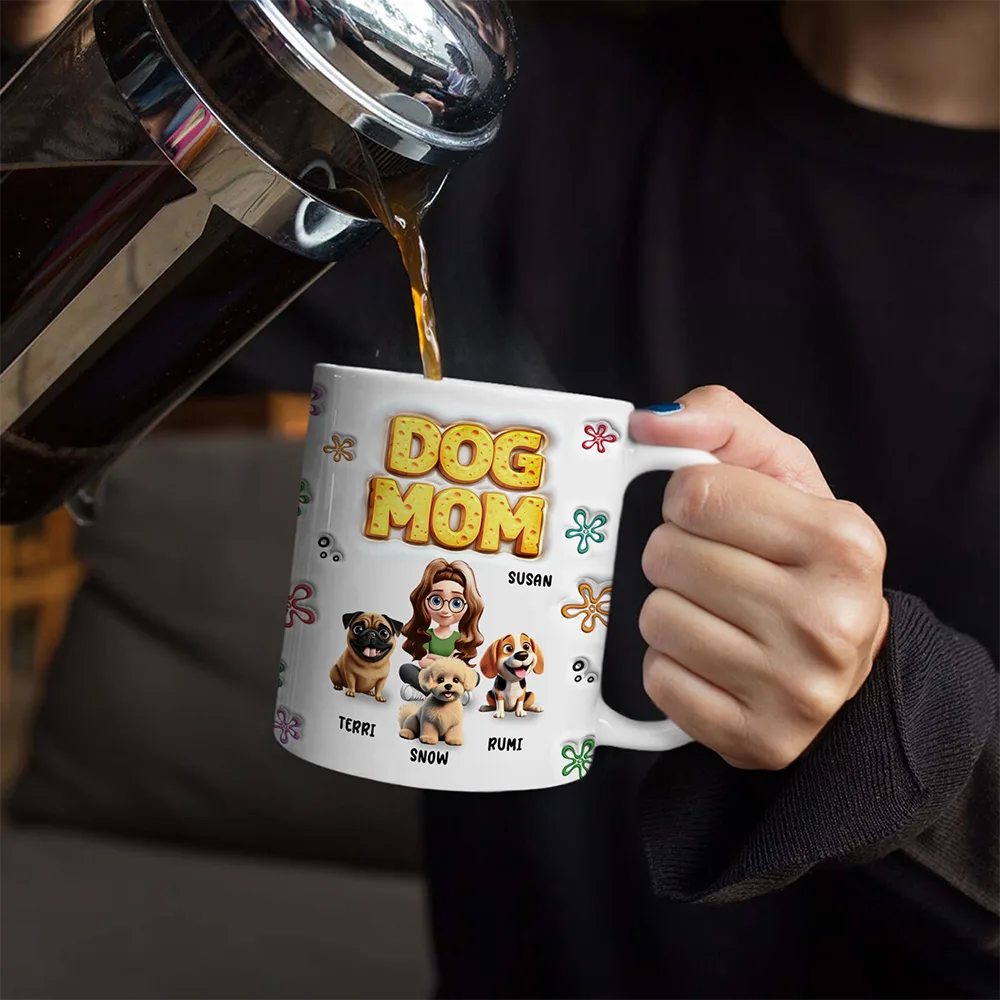 Cat Dog Mom Sponge 3D Inflated Effect Printed - Personalized White Edge-to-Edge Mug - Image 4