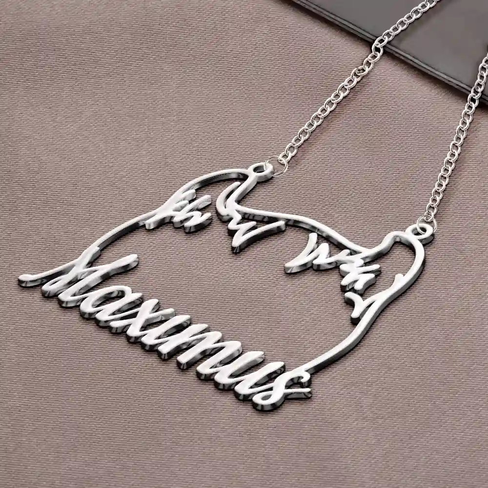 Cat Ears Line Art With Custom Name - Personalized Letter Necklace - Image 4