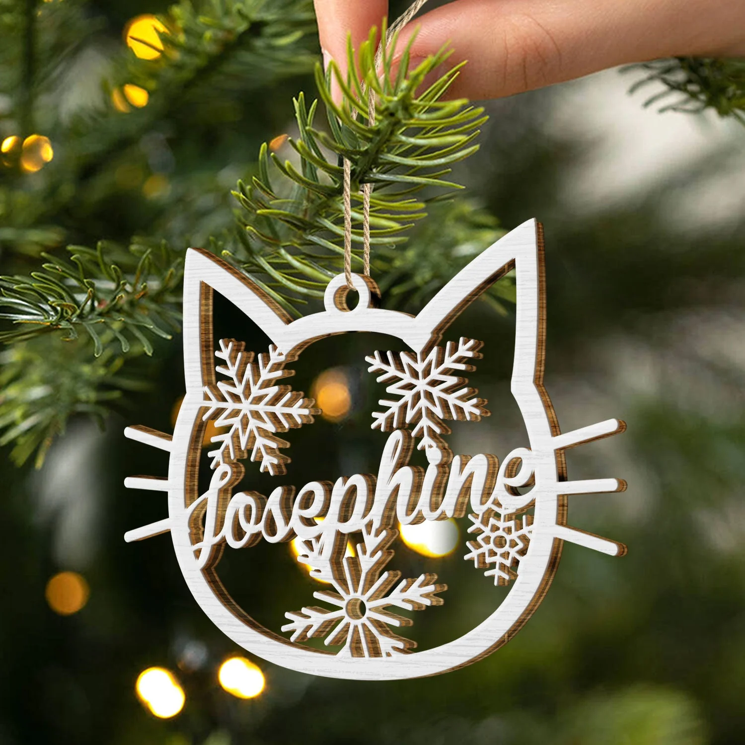 Cat Face Custom Name - Christmas Gift For Cat Lovers - Personalized Wooden Cutout Ornament - Image 2