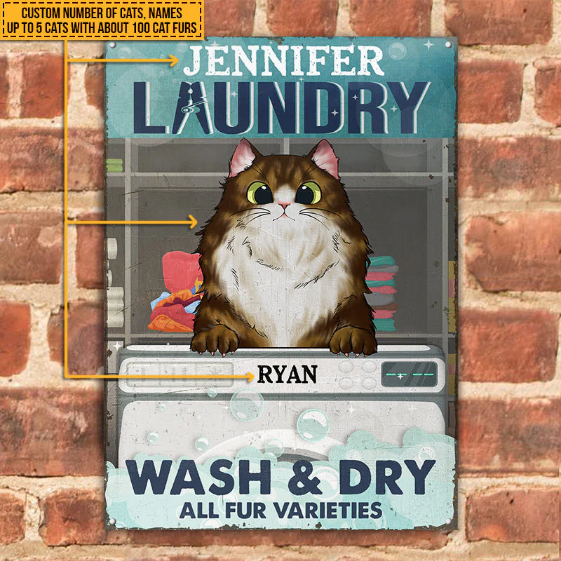 Cat Laundry Wash & Dry Custom Classic Metal Signs, Personalized Funny Cat Sign, Gift For Cat Lovers - Image 2