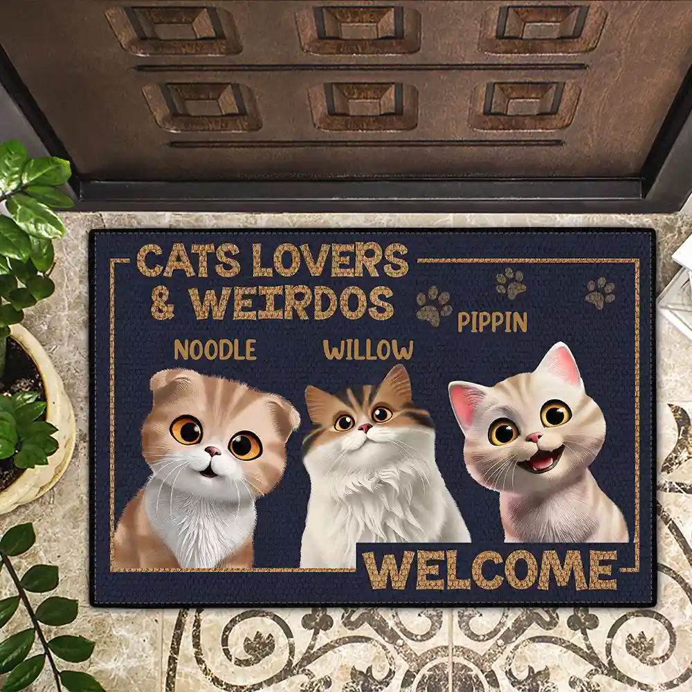 Cat Lovers And Weirdos Welcome - Personalized Doormat - Image 2