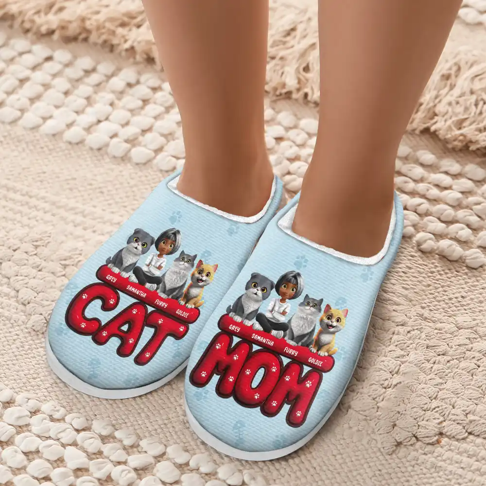 Cat Mom 3D Effect - Personalized Fluffy Slippers - Image 5