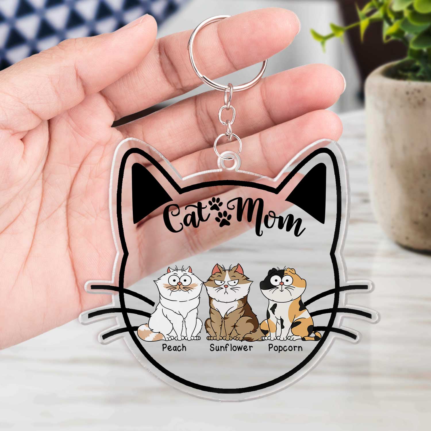 Cat Mom Cartoon - Gift For Cat Lovers - Personalized Acrylic Keychain - Image 4