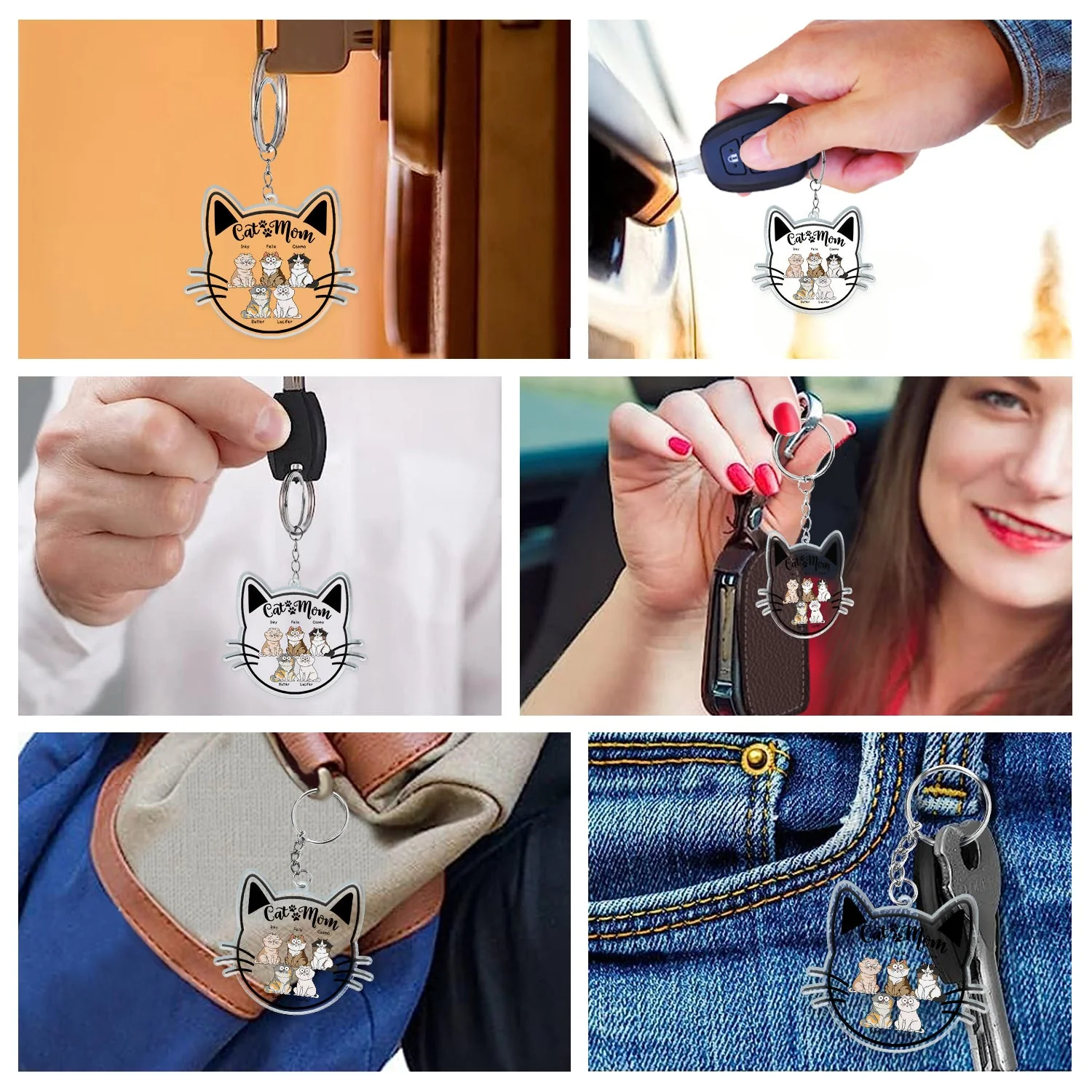 Cat Mom Cartoon - Gift For Cat Lovers - Personalized Acrylic Keychain - Image 6