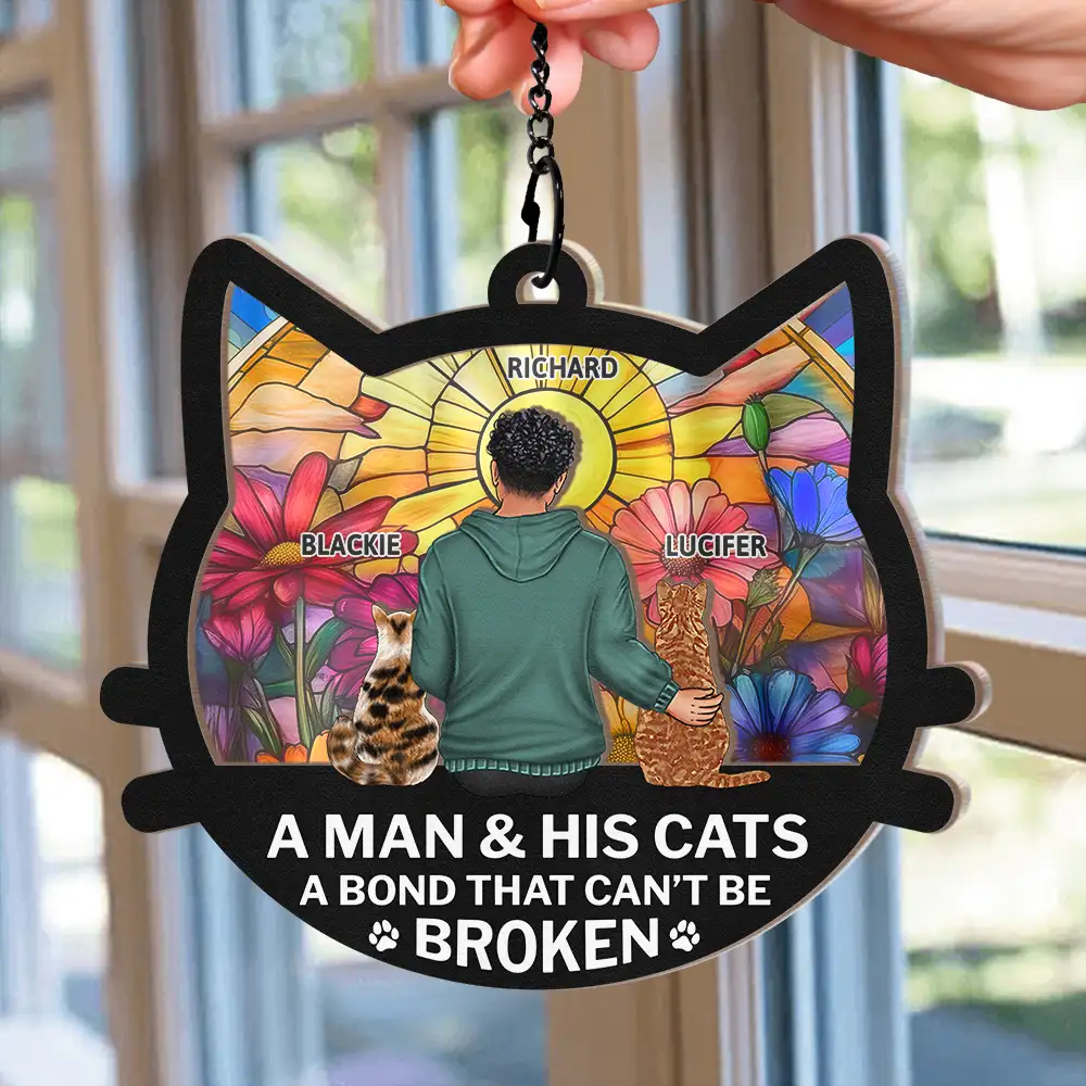 Cat Mom Cat Dad A Bond That Can't Be Broken - Personalized Window Hanging Suncatcher Ornament - Image 2