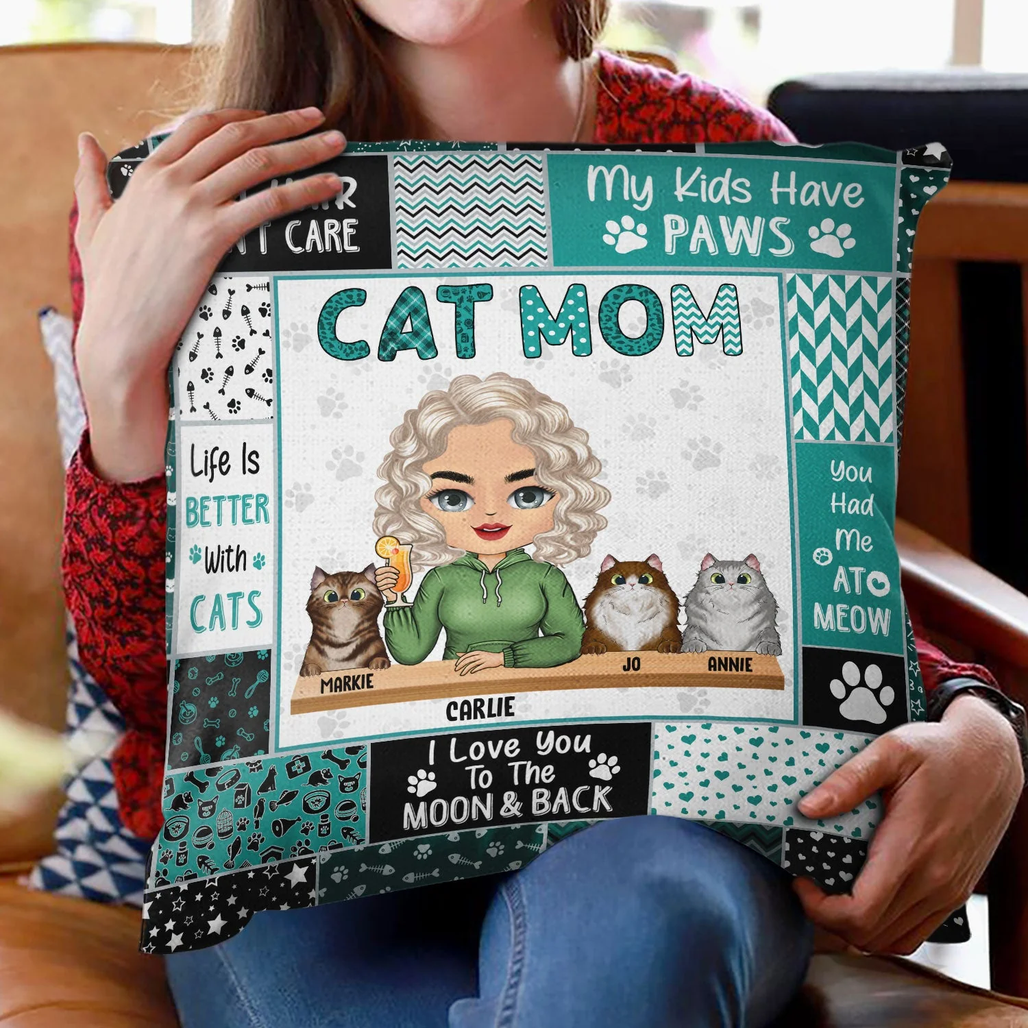 Cat Mom, Cat Dad - Birthday, Loving, Funny, Home Decor Gift For Cat Lover, Pet Owner - Personalized Custom Pillow - Image 2