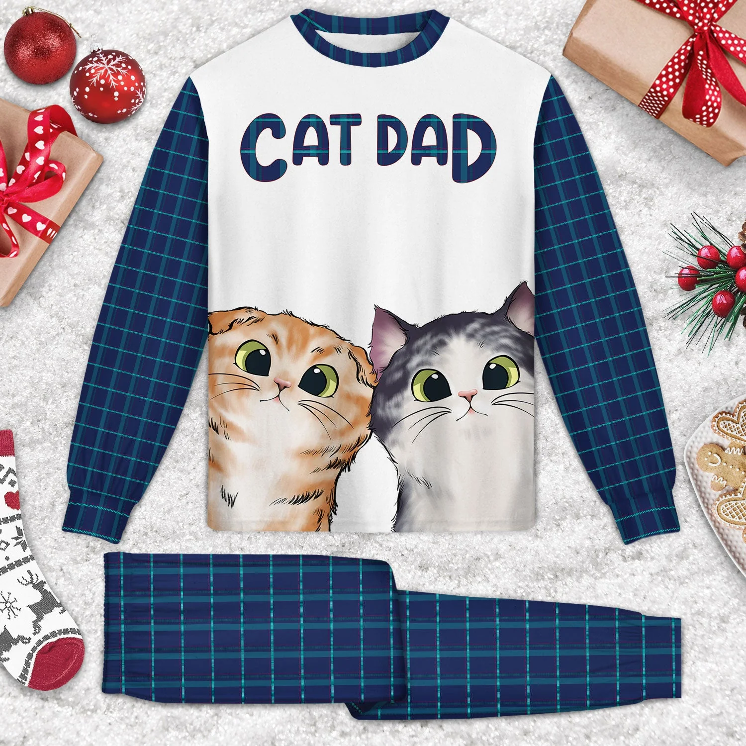 Cat Mom Cat Dad Cartoon Style - Gift For Cat Lovers - Personalized Unisex Pajamas Set - Image 2