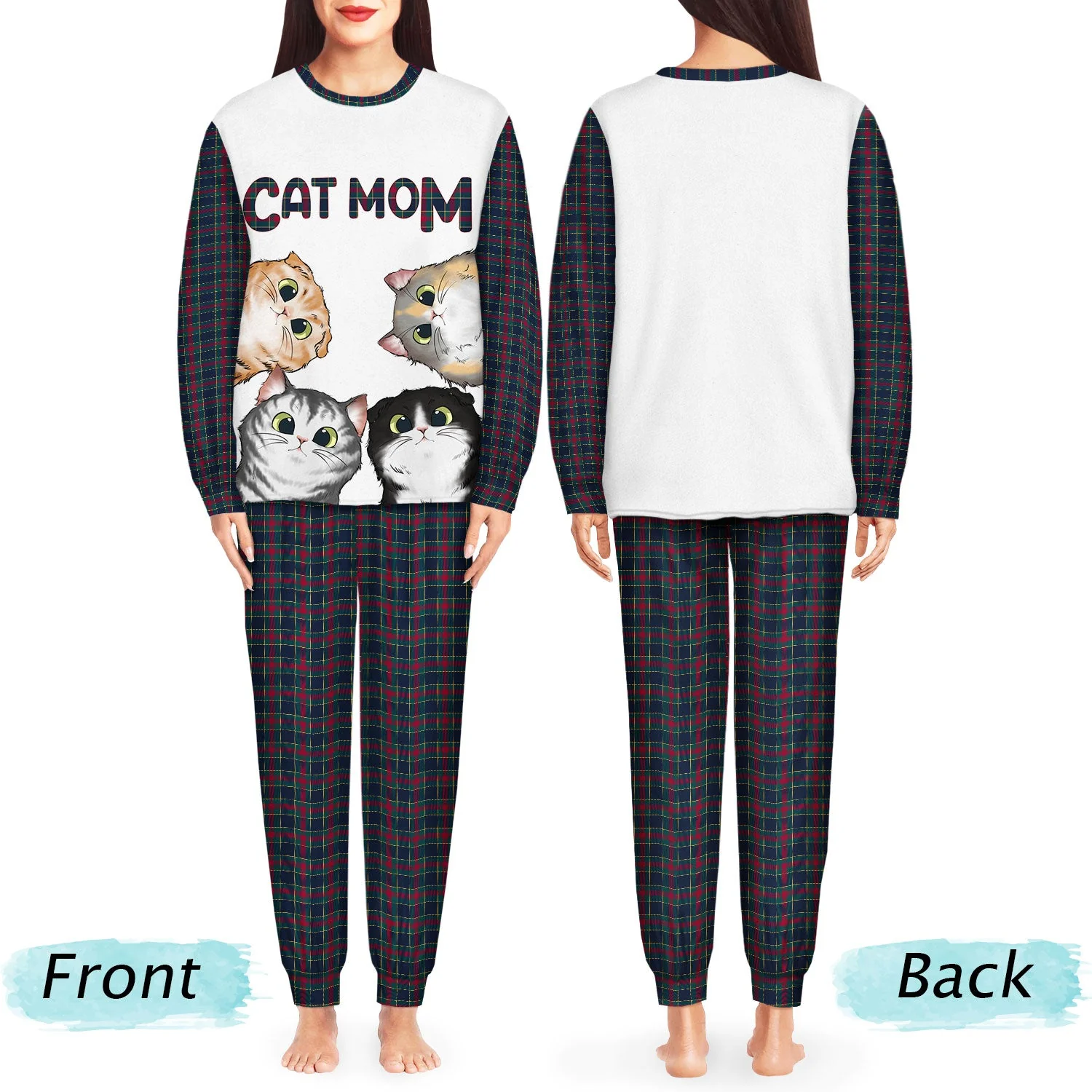 Cat Mom Cat Dad Cartoon Style - Gift For Cat Lovers - Personalized Unisex Pajamas Set - Image 3
