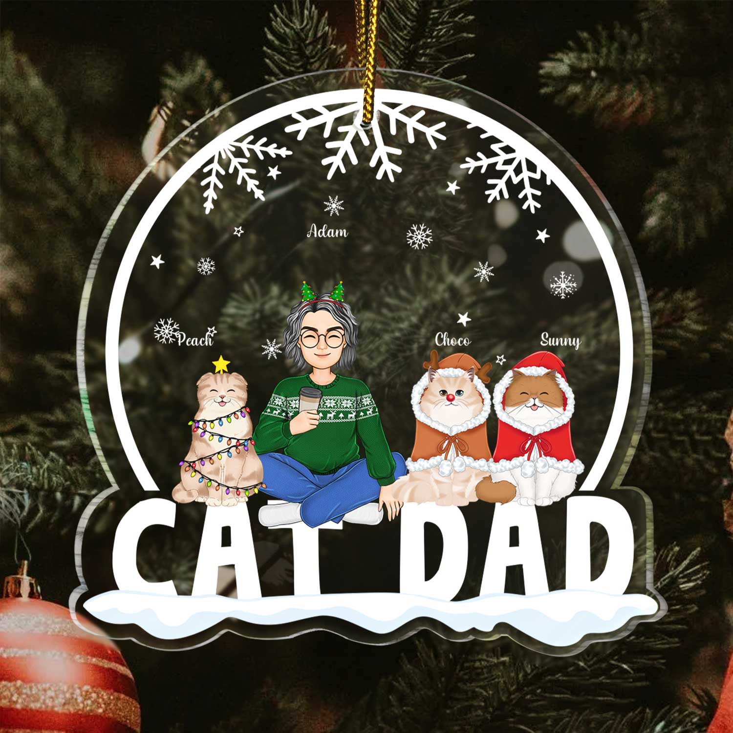 Cat Mom Cat Dad - Christmas Gift For Cat Lovers - Personalized Custom Shaped Acrylic Ornament - Image 3