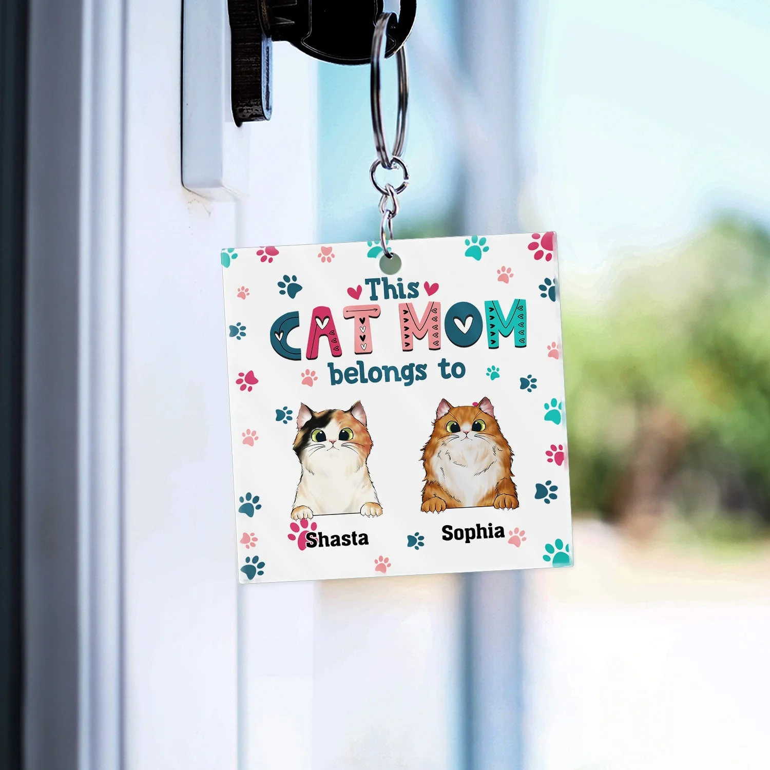 Cat Mom Cat Dad Cute Colorful Paw Prints - Birthday Gift For Pet Lovers - Personalized Custom Acrylic Keychain - Image 3