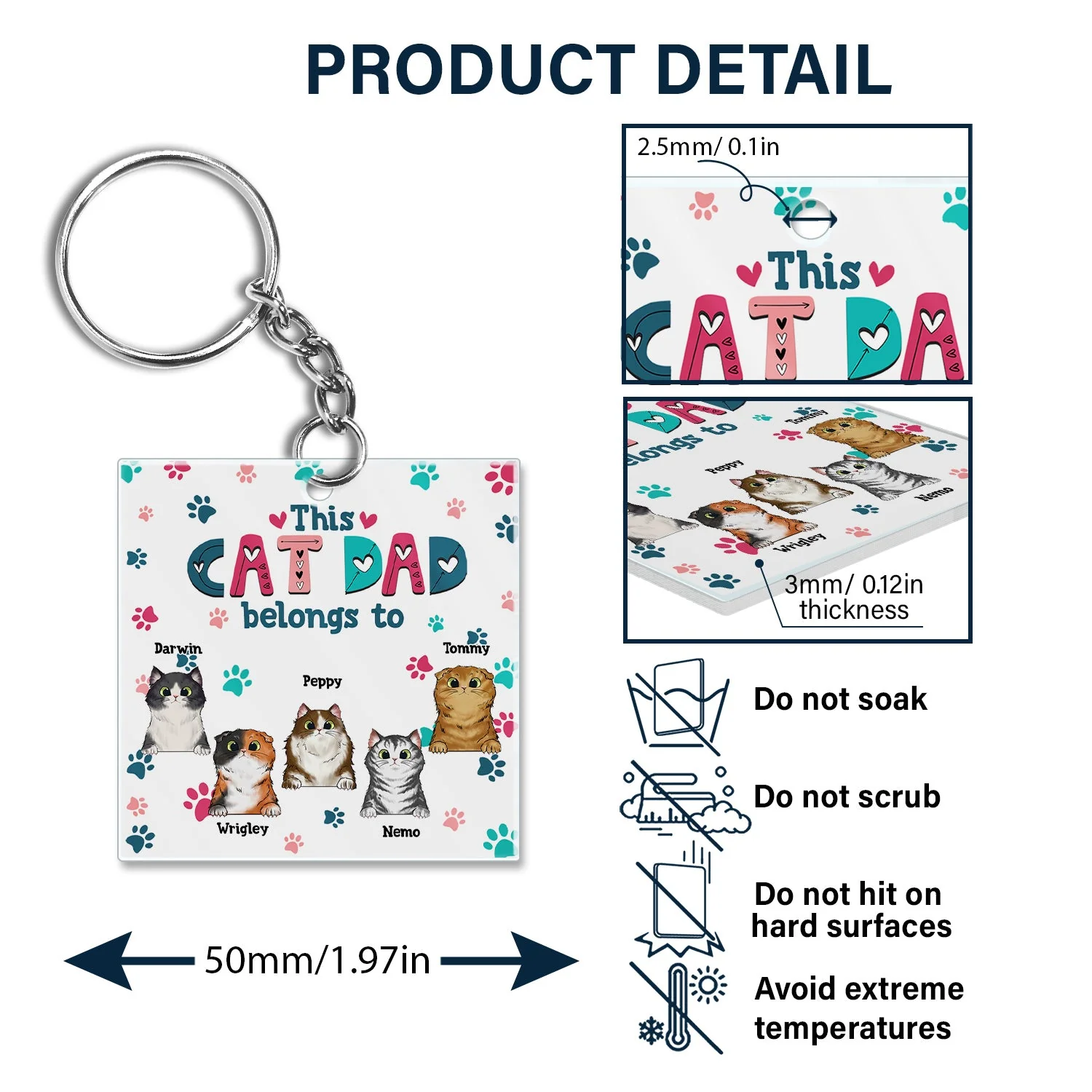 Cat Mom Cat Dad Cute Colorful Paw Prints - Birthday Gift For Pet Lovers - Personalized Custom Acrylic Keychain - Image 6