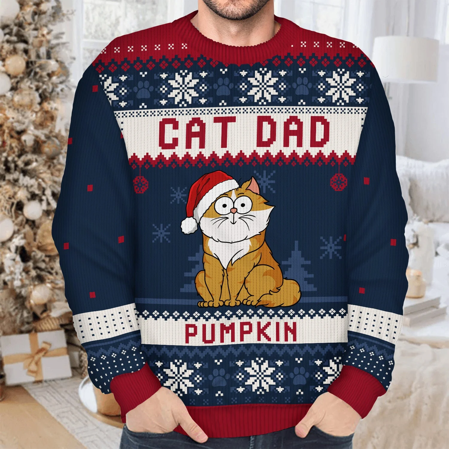 Cat Mom Cat Dad Funny Cartoon Cats - Christmas Gift For Cat Lovers - Personalized Unisex Ugly Sweater - Image 4