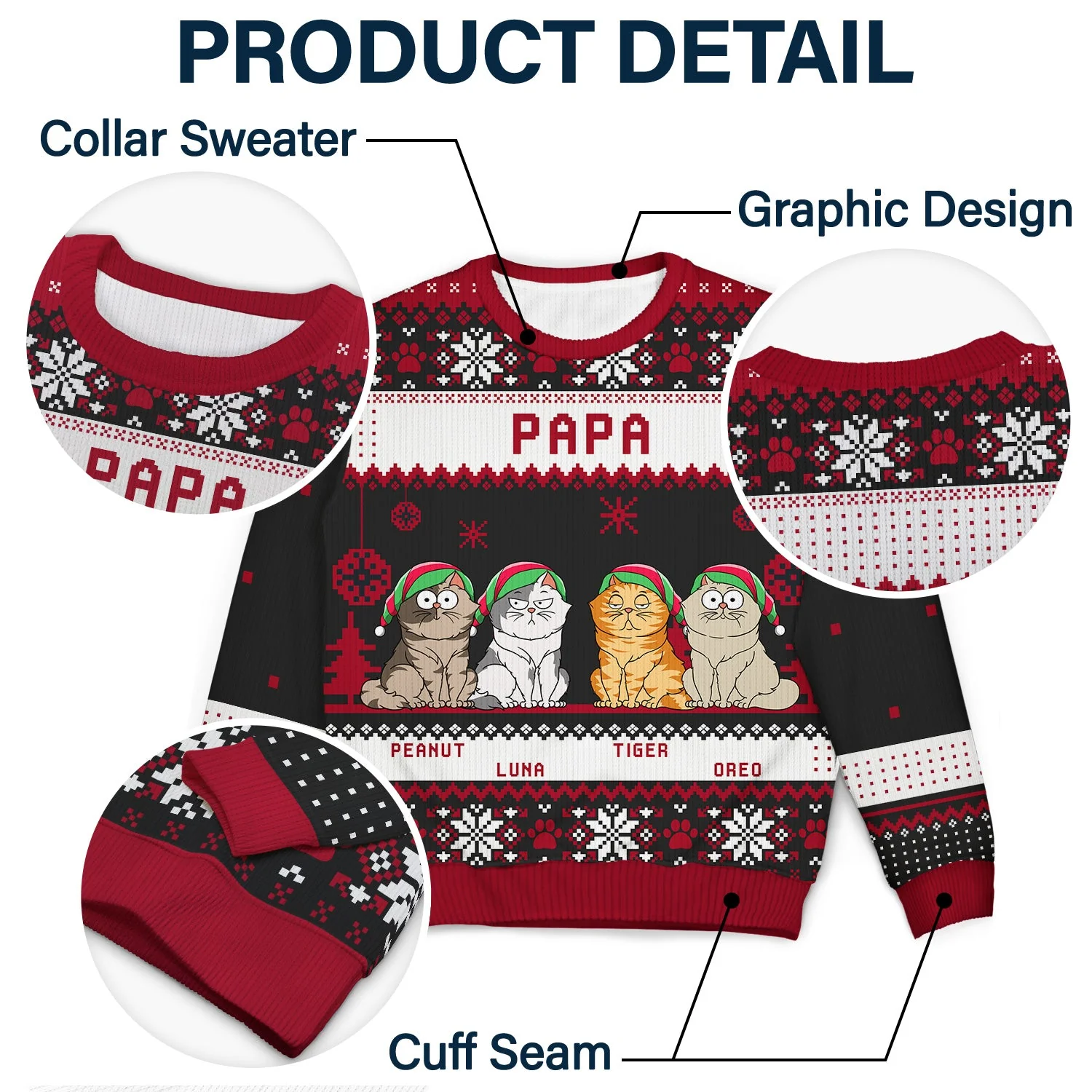 Cat Mom Cat Dad Funny Cartoon Cats - Christmas Gift For Cat Lovers - Personalized Unisex Ugly Sweater - Image 6