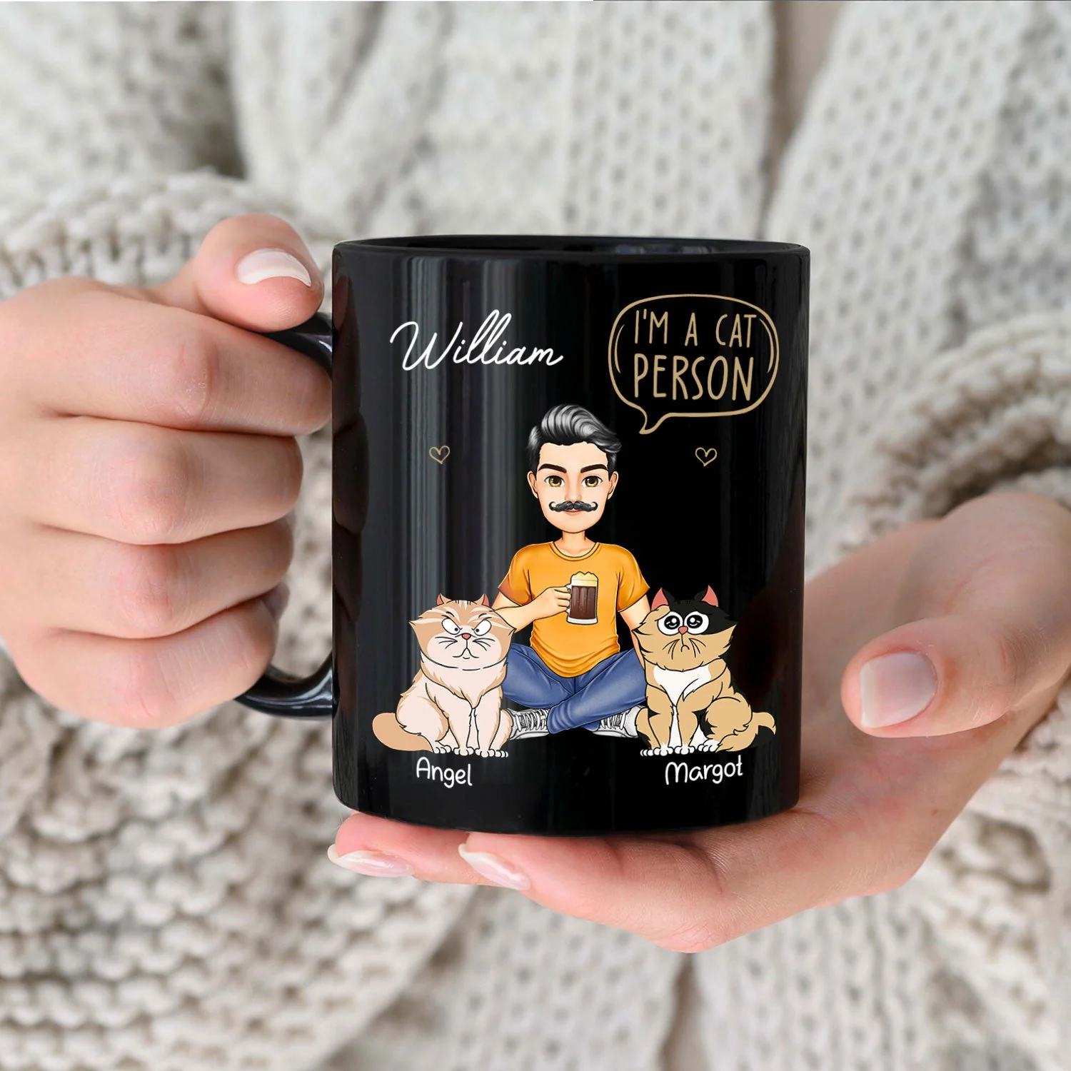 Cat Mom Cat Dad I'm A Cat Person - Gift For Cat Lovers - Personalized Black Mug - Image 3
