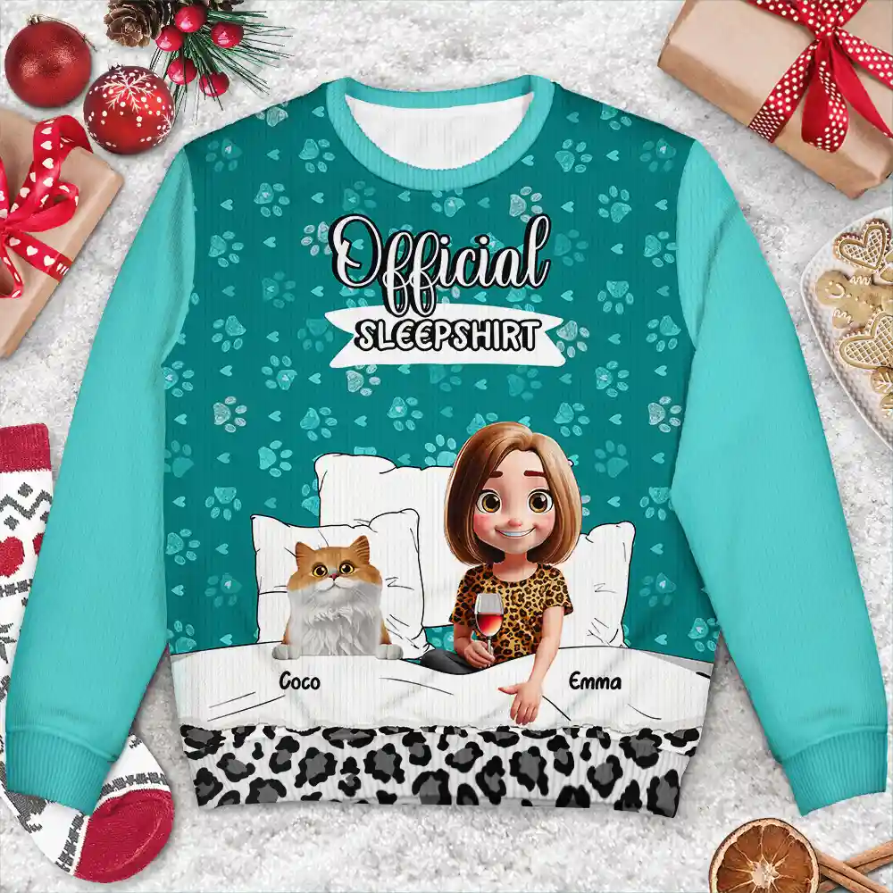 Cat Mom Cat Dad Official Sleep Shirt - Personalized Unisex Ugly Sweater - Image 3
