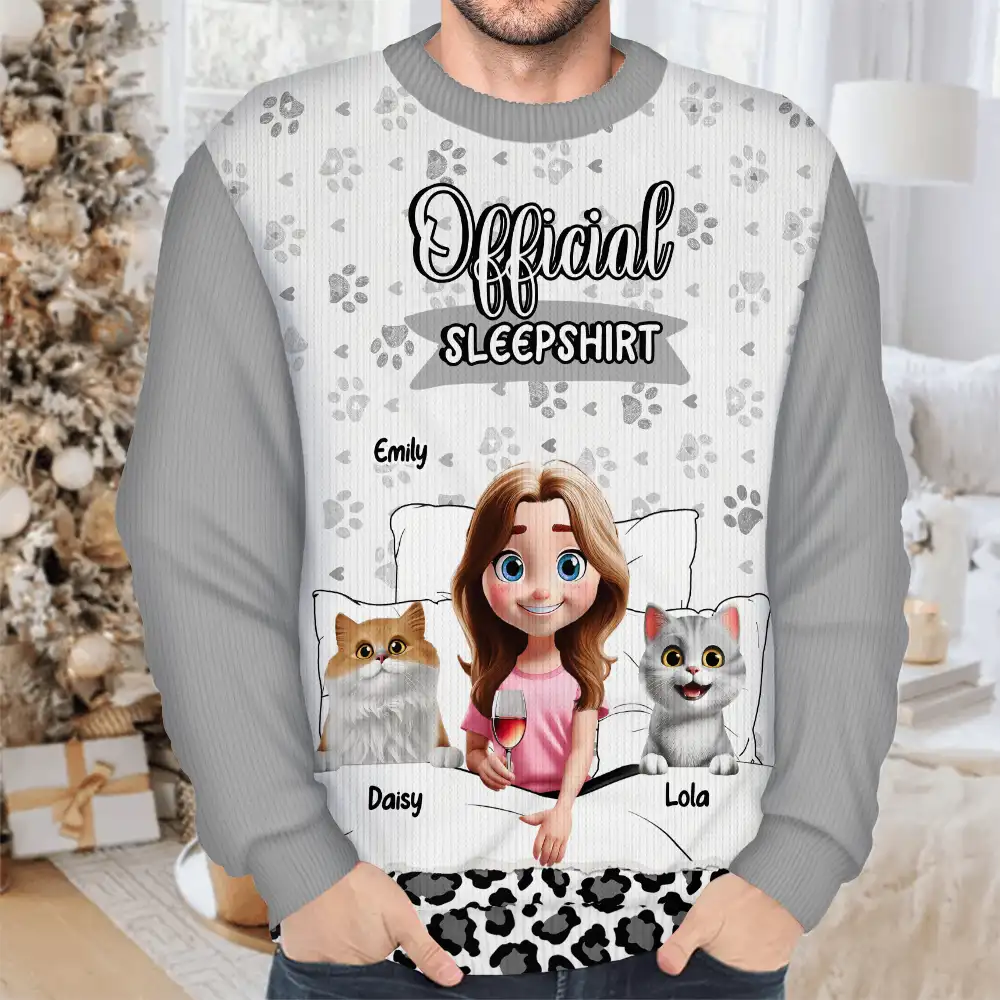 Cat Mom Cat Dad Official Sleep Shirt - Personalized Unisex Ugly Sweater - Image 4