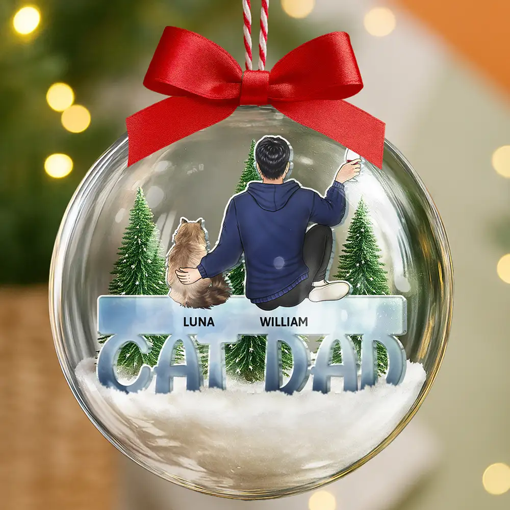 Cat Mom Cat Dad - Personalized 3D Acrylic Ball Ornament - Image 2