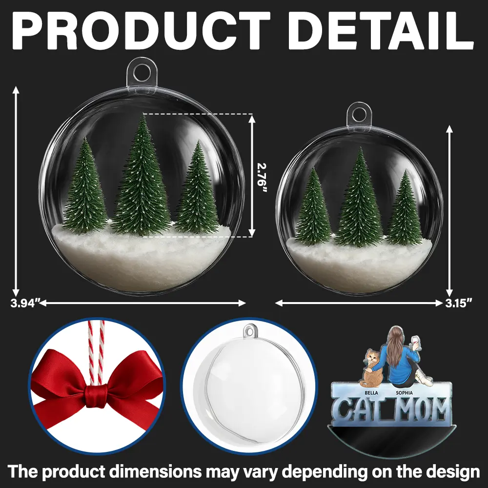 Cat Mom Cat Dad - Personalized 3D Acrylic Ball Ornament - Image 3