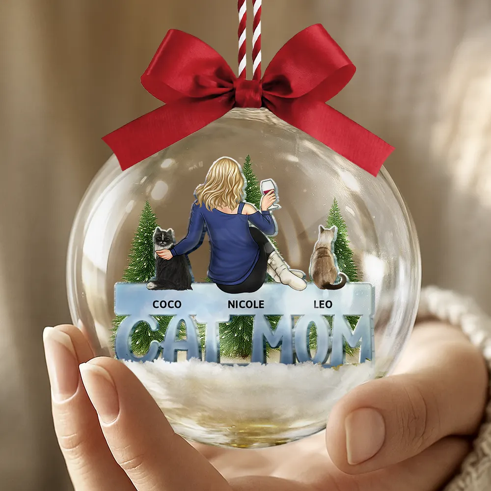 Cat Mom Cat Dad - Personalized 3D Acrylic Ball Ornament - Image 5