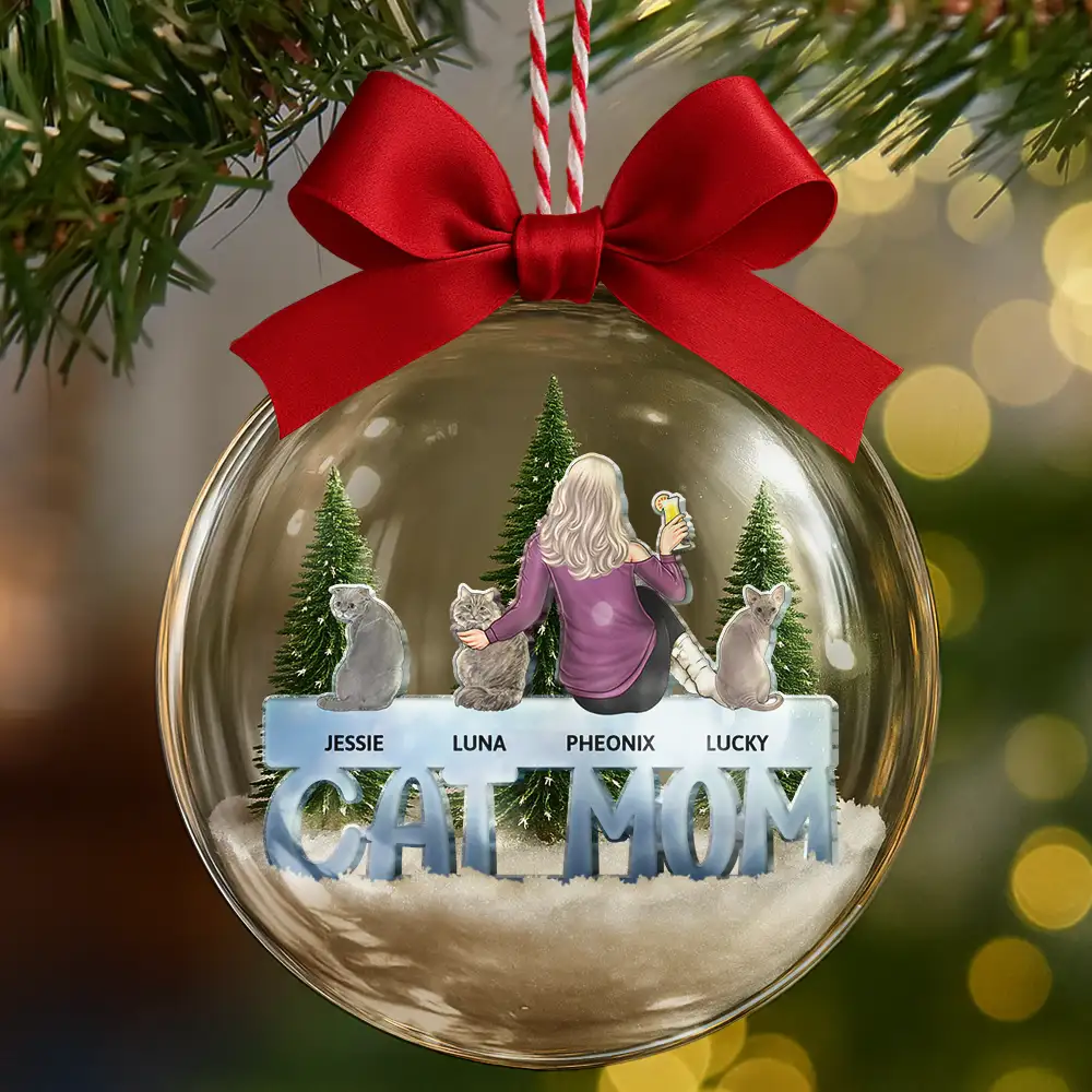Cat Mom Cat Dad - Personalized 3D Acrylic Ball Ornament - Image 7