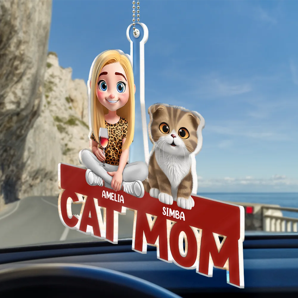 Cat Mom Cat Dad - Personalized Acrylic Car Hanger - Image 2