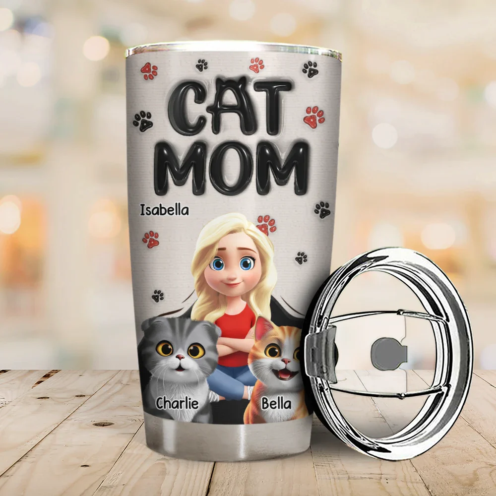 Cat Mom Cat Mum 3D Effect - Personalized Tumbler - Image 2