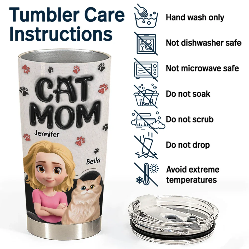 Cat Mom Cat Mum 3D Effect - Personalized Tumbler - Image 5