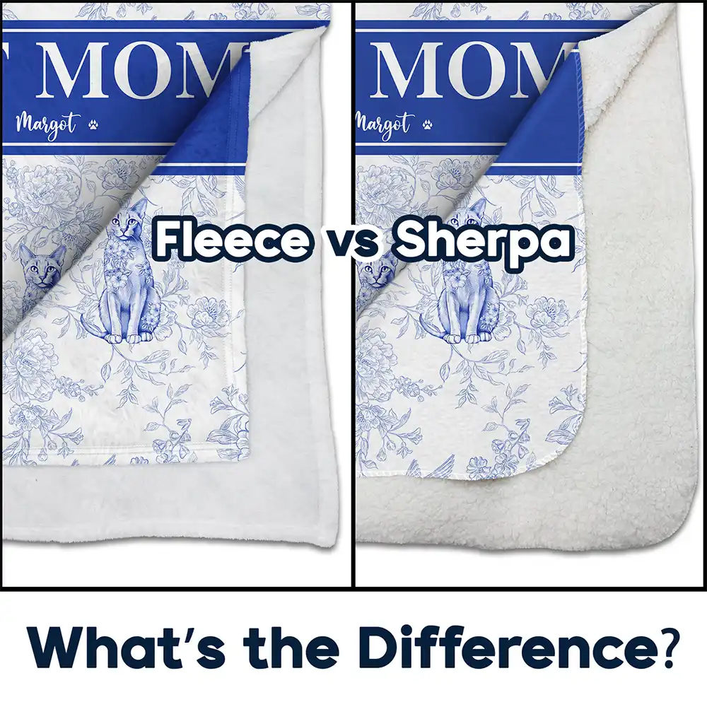 Cat Mom Chinoiserie Toile Cat - Personalized Fleece Blanket, Sherpa Blanket - Image 4