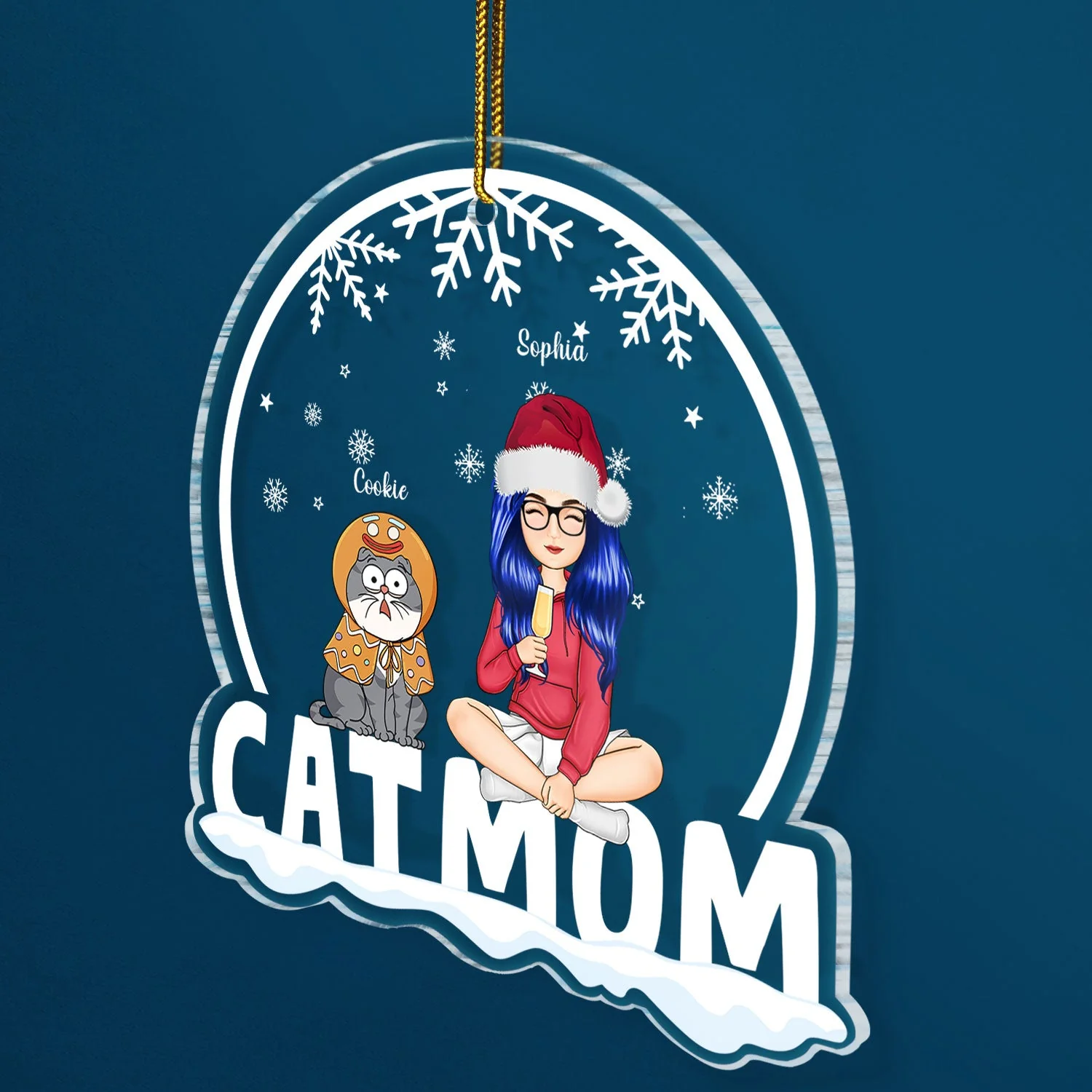 Cat Mom Funny Cartoon Cats Snowdome - Christmas Gift For Cat Lovers - Personalized Custom Shaped Acrylic Ornament - Image 2