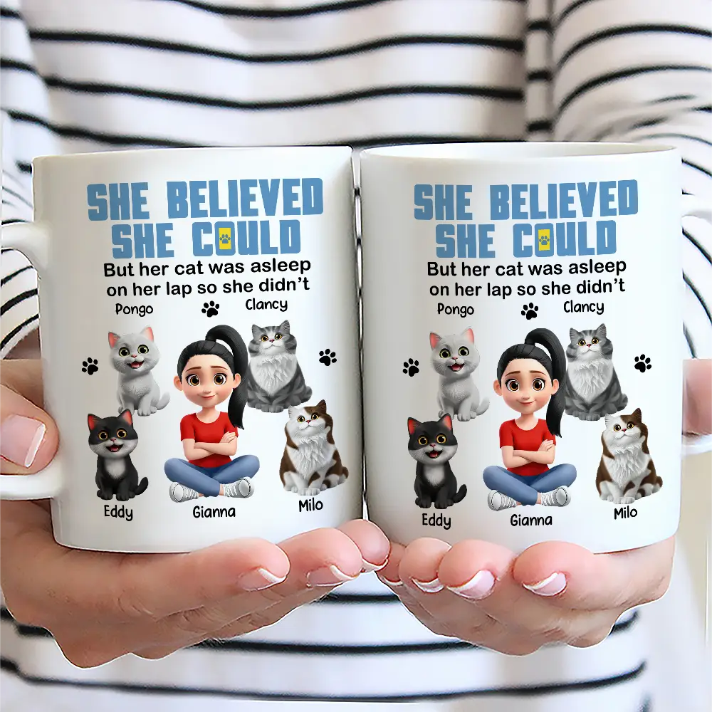 Cat Mom Funny She Believed She Could - Personalized Mug - Image 2