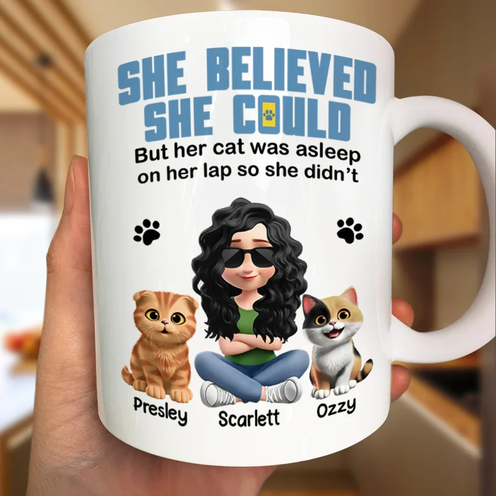 Cat Mom Funny She Believed She Could - Personalized Mug - Image 3