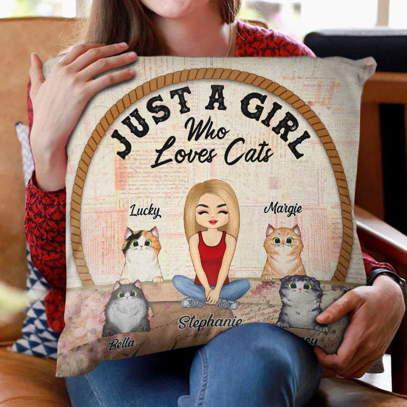 Cat Mom Just A Girl - Gift For Cat Lovers - Personalized Custom Pillow - Image 2