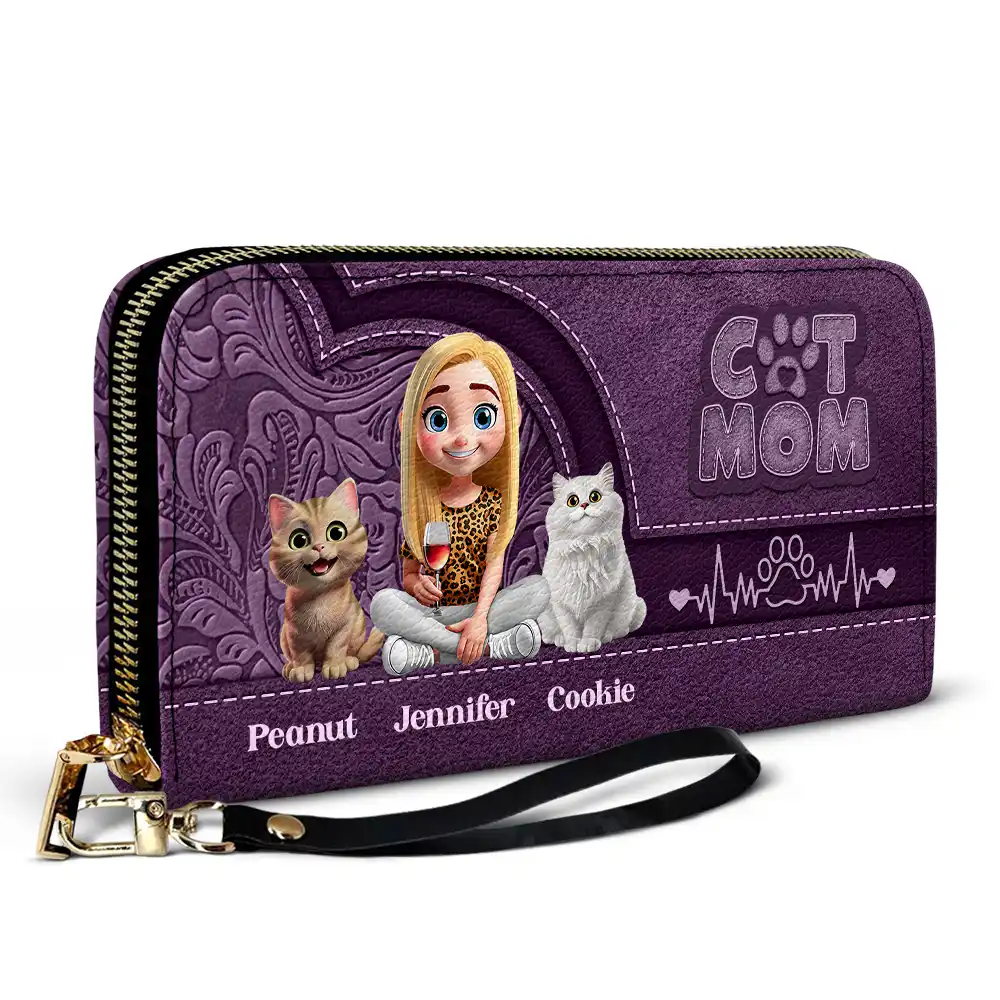 Cat Mom Mum 3D Effect - Personalized Leather Long Wallet - Image 2