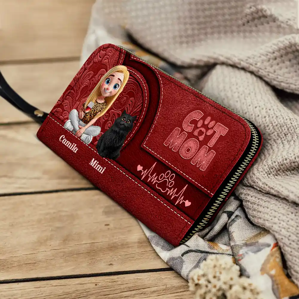 Cat Mom Mum 3D Effect - Personalized Leather Long Wallet - Image 4